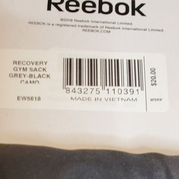 Reebok Gray and black camo gym sack