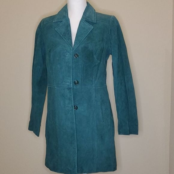 d&co. Green Faux Suede Button Jacket Size XXS